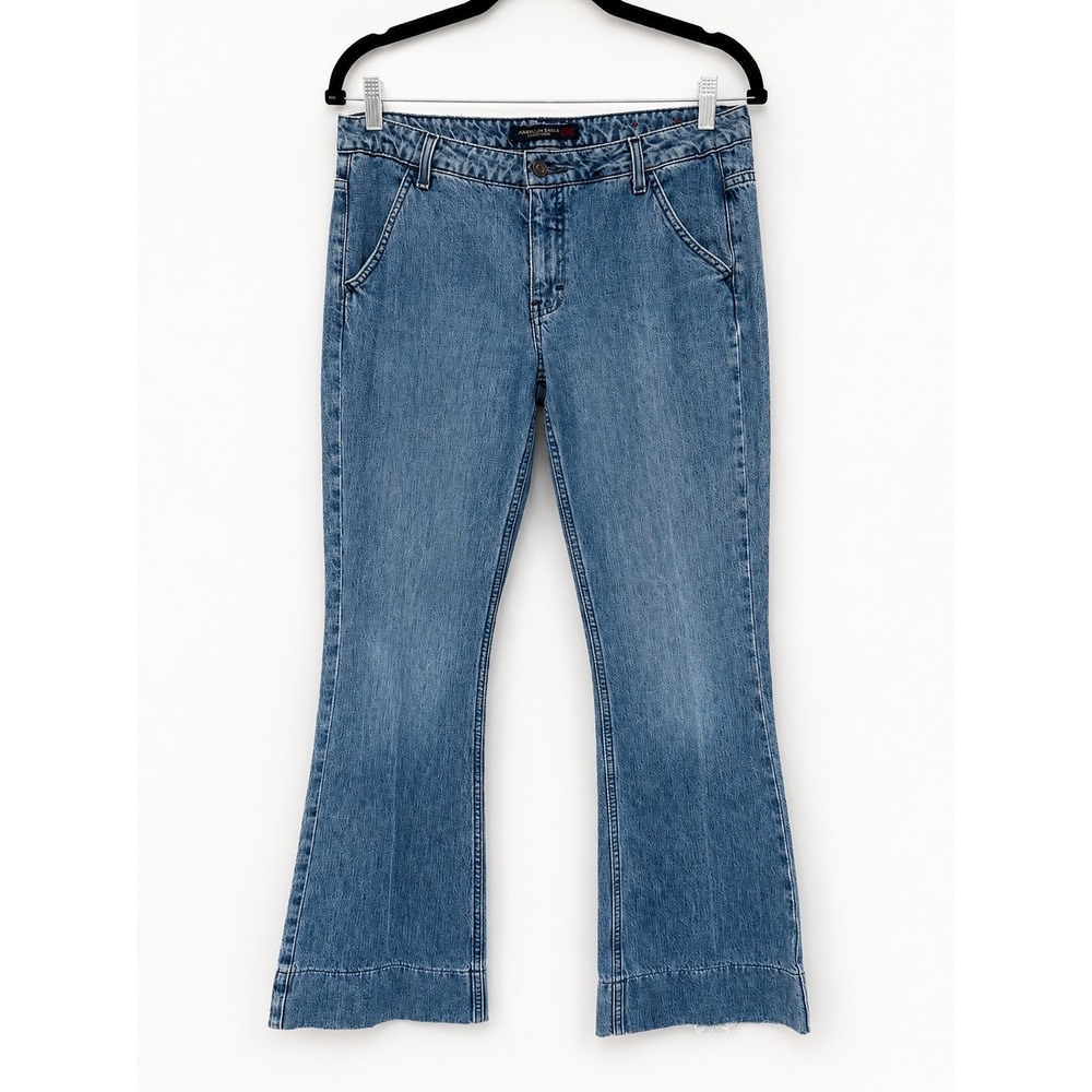 American Eagle Wide Leg Jeans Size 12 Blue Vintage Y2K 2003 Boho Skater Tall‎